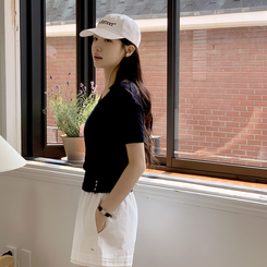 ニット (サマークールニット/ウエストシェイプフィット)ジエル ボタン付き ケーブル編み 半袖ニット NAVY