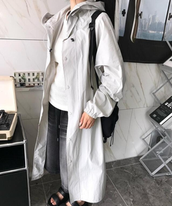 コート フードロングレインコート GREY