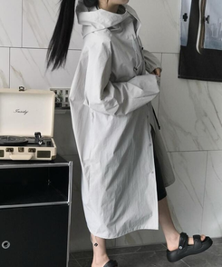 コート フードロングレインコート GREY