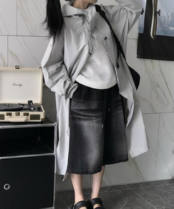 コート フードロングレインコート GREY