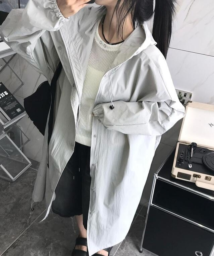 フードロングレインコート GREY