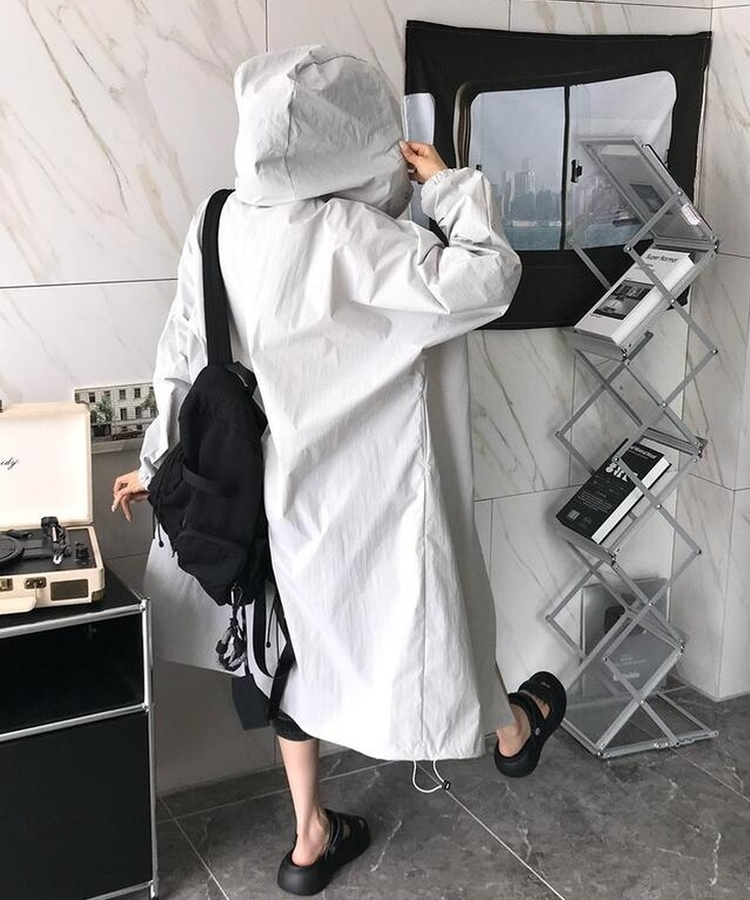 フードロングレインコート GREY