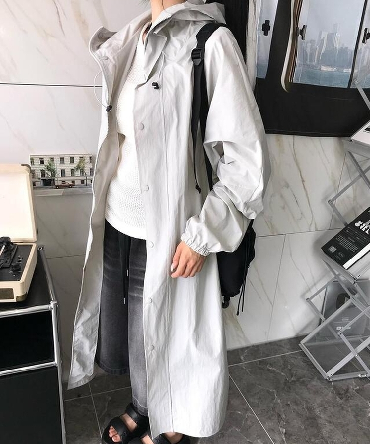 フードロングレインコート GREY