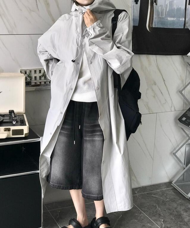 フードロングレインコート GREY