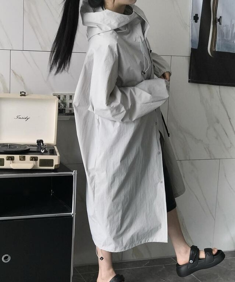 フードロングレインコート GREY