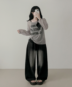 長袖Tシャツ ルーズフィット長袖Tシャツ BEIGE