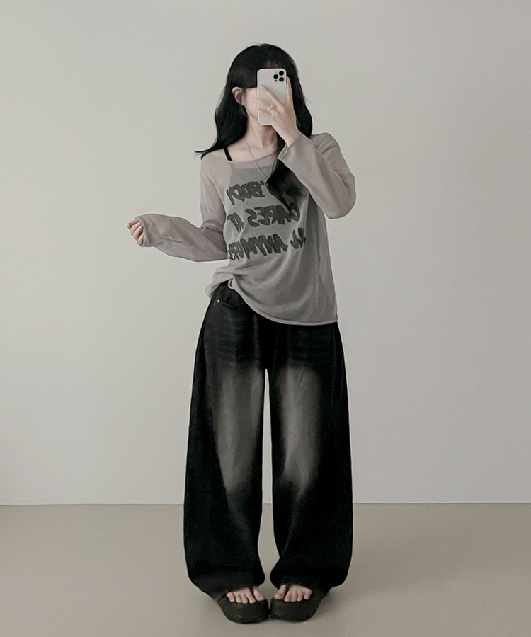 ルーズフィット長袖Tシャツ BEIGE