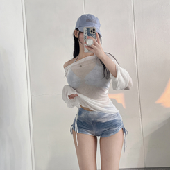 ビキニ 【SET】シースルーカバー長袖Tシャツ シャーリングビキニ ONE COLOR