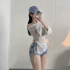 ビキニ 【SET】シースルーカバー長袖Tシャツ シャーリングビキニ ONE COLOR