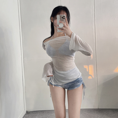 ビキニ 【SET】シースルーカバー長袖Tシャツ シャーリングビキニ ONE COLOR