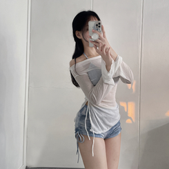 ビキニ 【SET】シースルーカバー長袖Tシャツ シャーリングビキニ ONE COLOR