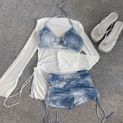 ビキニ 【SET】シースルーカバー長袖Tシャツ シャーリングビキニ