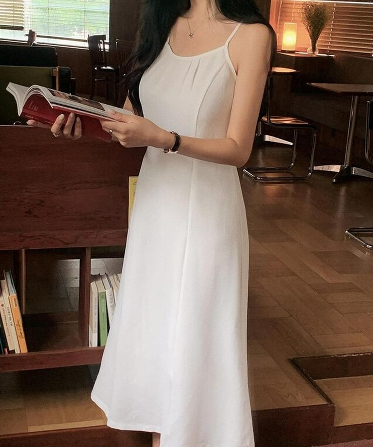 ロングワンピース リンクルキャミソールロングワンピース IVORY