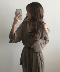 ニット ショルダースリットルーズネットニット BROWN