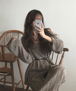 ニット ショルダースリットルーズネットニット BROWN