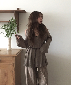 ニット ショルダースリットルーズネットニット BROWN