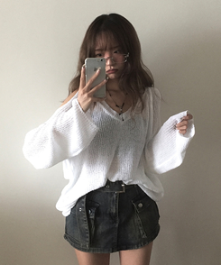 ニット ショルダースリットルーズネットニット IVORY