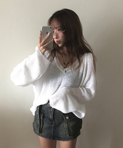 ニット ショルダースリットルーズネットニット IVORY