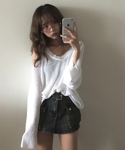 ニット ショルダースリットルーズネットニット IVORY