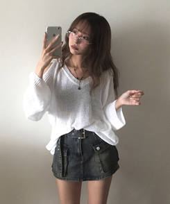ニット ショルダースリットルーズネットニット IVORY