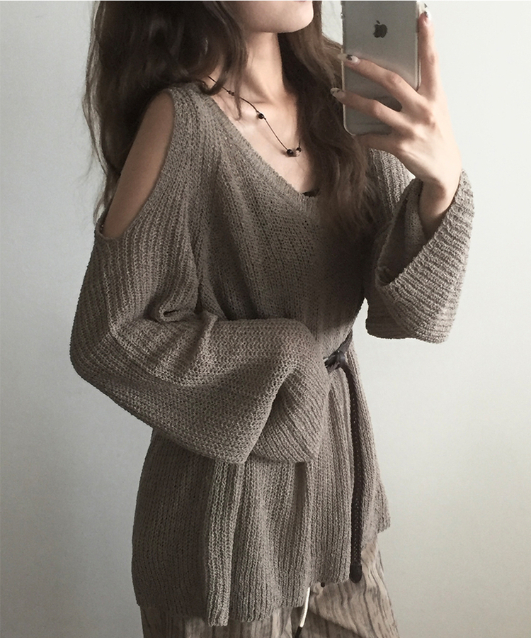 ショルダースリットルーズネットニット BROWN