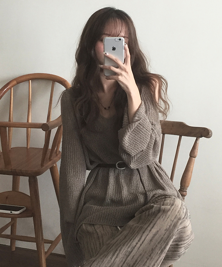 ショルダースリットルーズネットニット BROWN
