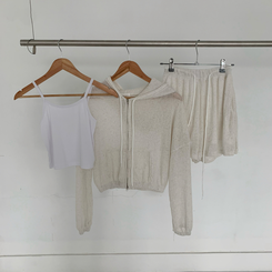 ツーピース 【3pcSET】クールシースルーフードジップアップ キャミソール パンツ