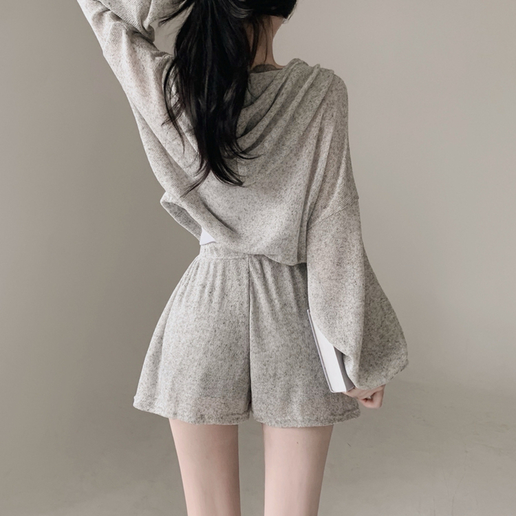 ツーピース 【3pcSET】クールシースルーフードジップアップ キャミソール パンツ GREY