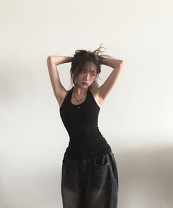 ホルターネックロングキャミソール BLACK