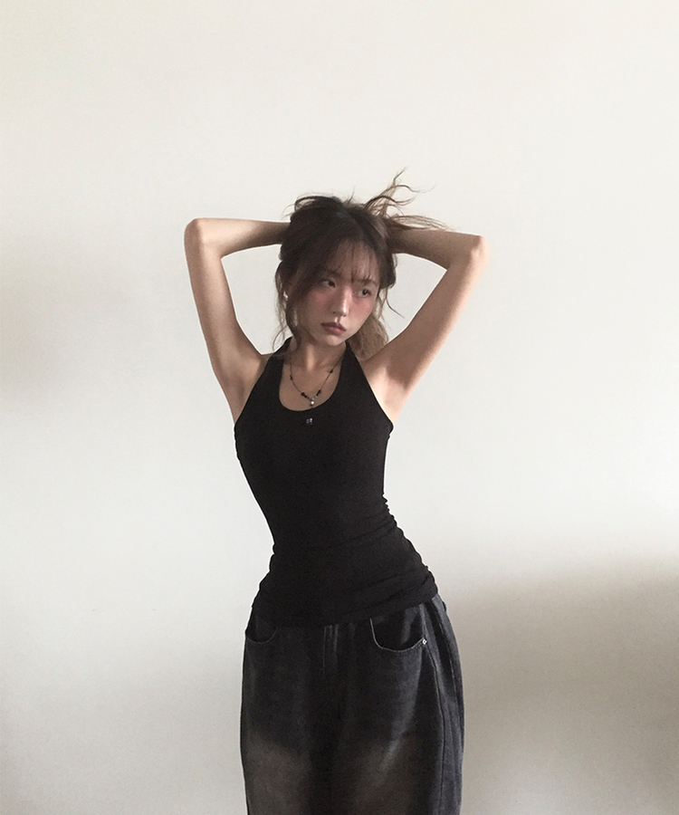 ホルターネックロングキャミソール BLACK