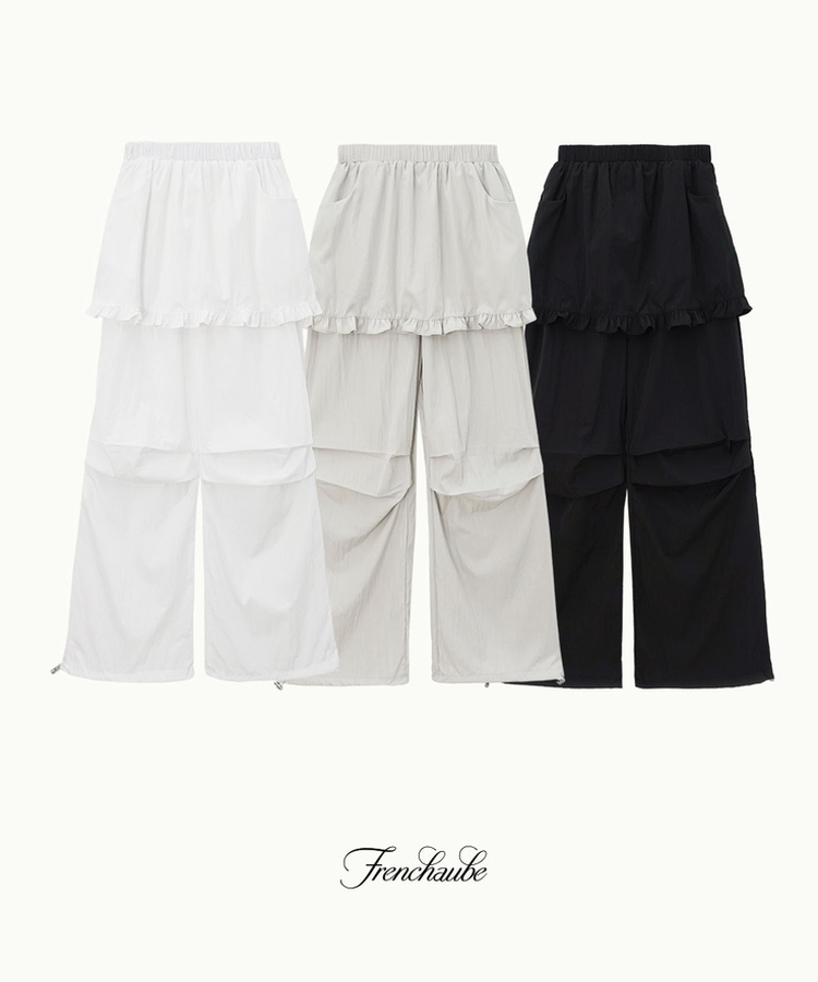 パラシュートナイロンワイドスカートパンツ
