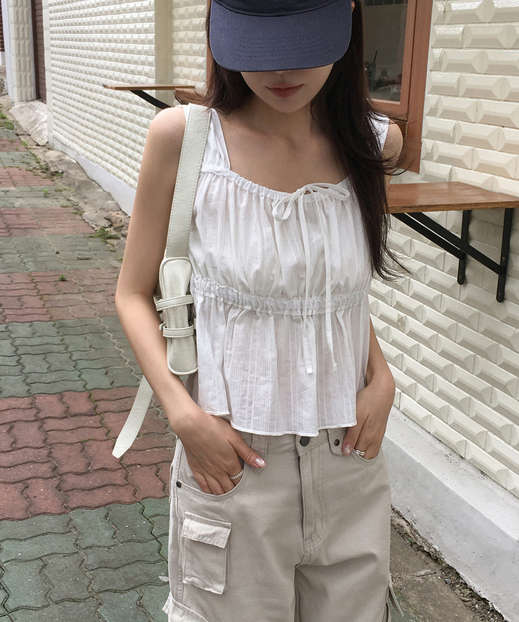 シャーリングレースキャミソール IVORY