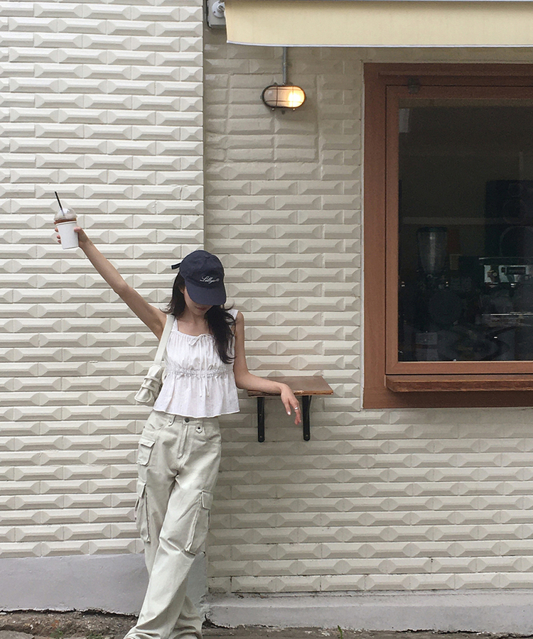 シャーリングレースキャミソール IVORY