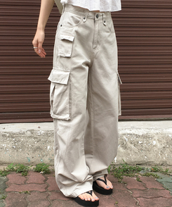 ワイド 【丈別】コットンカーゴポケットワイドパンツ CREAM