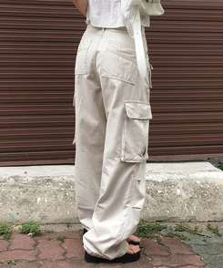 ワイド 【丈別】コットンカーゴポケットワイドパンツ CREAM