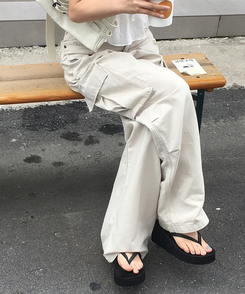 ワイド 【丈別】コットンカーゴポケットワイドパンツ CREAM