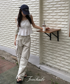 ワイド 【丈別】コットンカーゴポケットワイドパンツ CREAM
