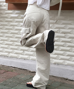 ワイド 【丈別】コットンカーゴポケットワイドパンツ CREAM