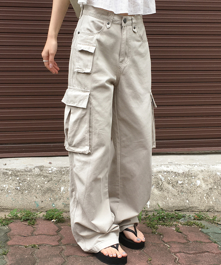 【丈別】コットンカーゴポケットワイドパンツ CREAM