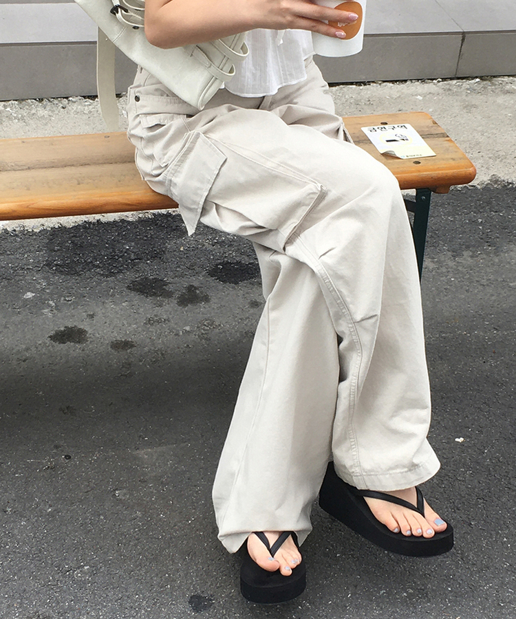 【丈別】コットンカーゴポケットワイドパンツ CREAM