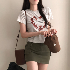 半袖Tシャツ ハートベアクロップ半袖Tシャツ OATMEAL