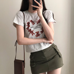 半袖Tシャツ ハートベアクロップ半袖Tシャツ OATMEAL