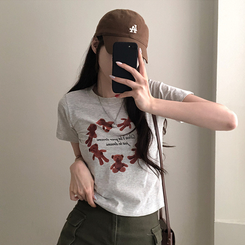 半袖Tシャツ ハートベアクロップ半袖Tシャツ OATMEAL