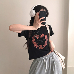 半袖Tシャツ ハートベアクロップ半袖Tシャツ BLACK