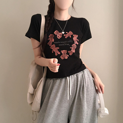 半袖Tシャツ ハートベアクロップ半袖Tシャツ BLACK