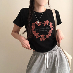 半袖Tシャツ ハートベアクロップ半袖Tシャツ BLACK