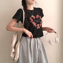 半袖Tシャツ ハートベアクロップ半袖Tシャツ BLACK