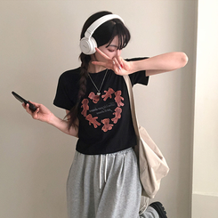 半袖Tシャツ ハートベアクロップ半袖Tシャツ BLACK
