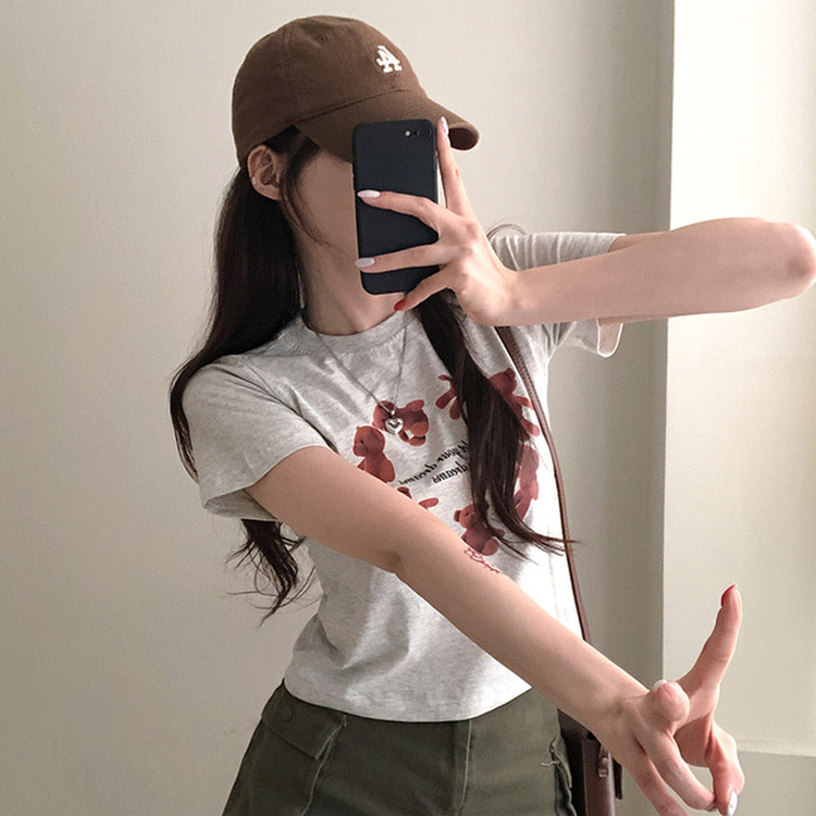 ハートベアクロップ半袖Tシャツ OATMEAL