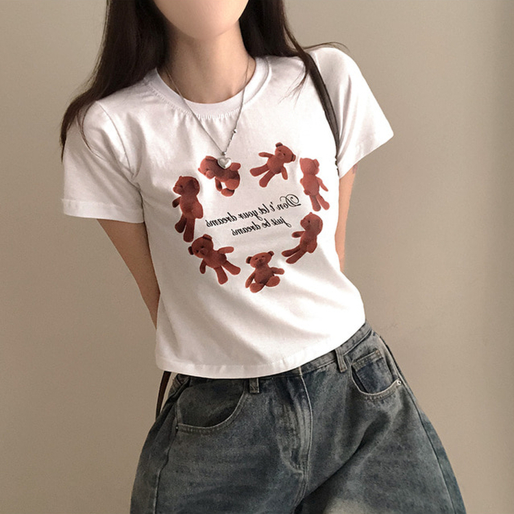 ハートベアクロップ半袖Tシャツ WHITE